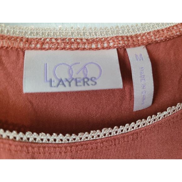 LOGO Layers Lori Goldstein Medium Peach Brown Tank Rayon Basic Under Blouse - Picture 4 of 5